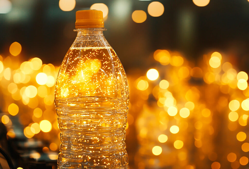 Botella de plástico en ambiente cálido